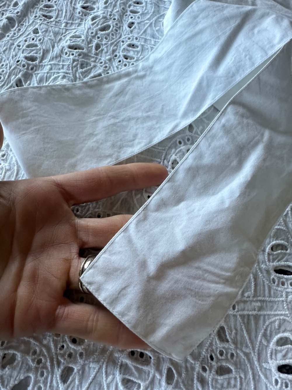 Mediterranean Spanish White Eyelet Dress with Tie Waist Cotton Small/ Medium - Picture 9 of 12